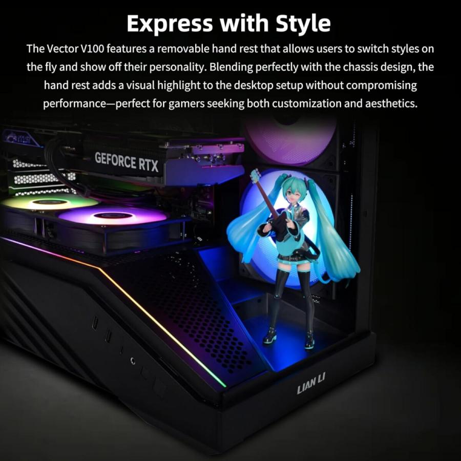 Lian Li Vector V100 Black - 4 x 120mm ARGB - LED RGB Strip - Tempered Glass - ATX Case