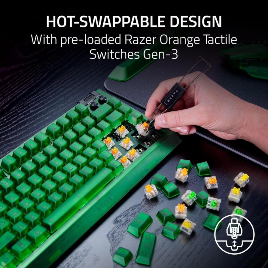 Razer BLACKWIDOW V4 75% Phantom Ed. - Mechanical - RGB - Hot-Swappable - Orange Tactile Switches