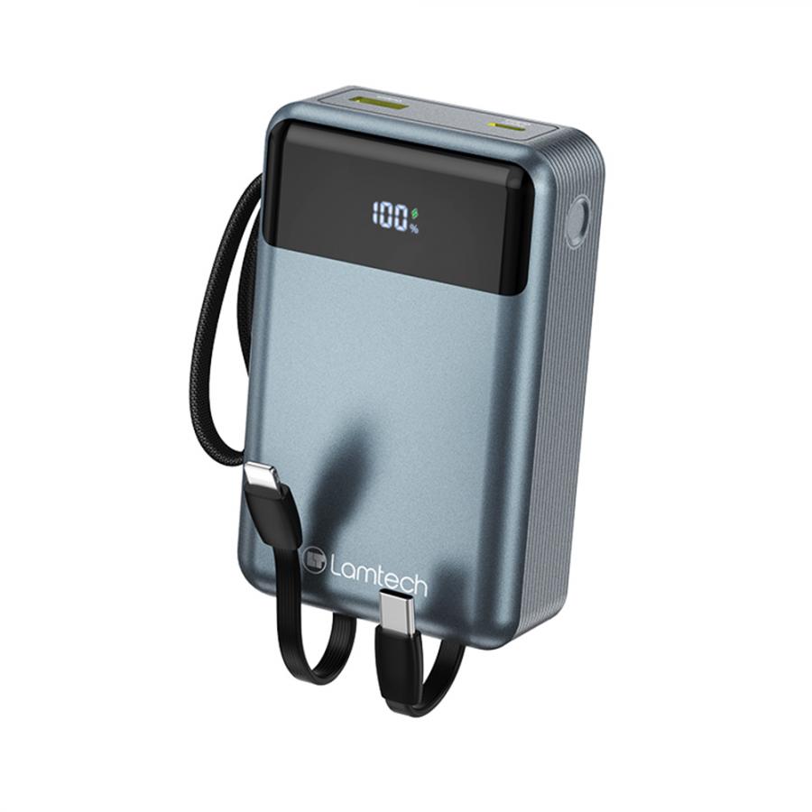 LAMTECH POWERBANK 20000MAH WITH TYPE-C AND LIGHTNING BUILT-IN CABLES QC3.0 PD65W