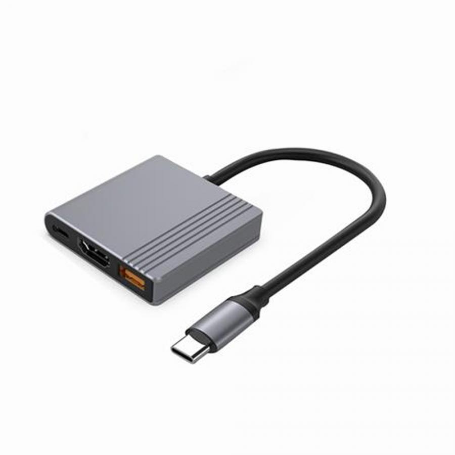 CABLEXPERT TYPE-C 3IN1 MULTI-PORT ADAPTER (USB PORT+HDMI+TYPE-C VIDEO) SPACE GREY