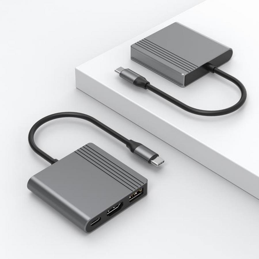 CABLEXPERT TYPE-C 3IN1 MULTI-PORT ADAPTER (USB PORT+HDMI+TYPE-C VIDEO) SPACE GREY