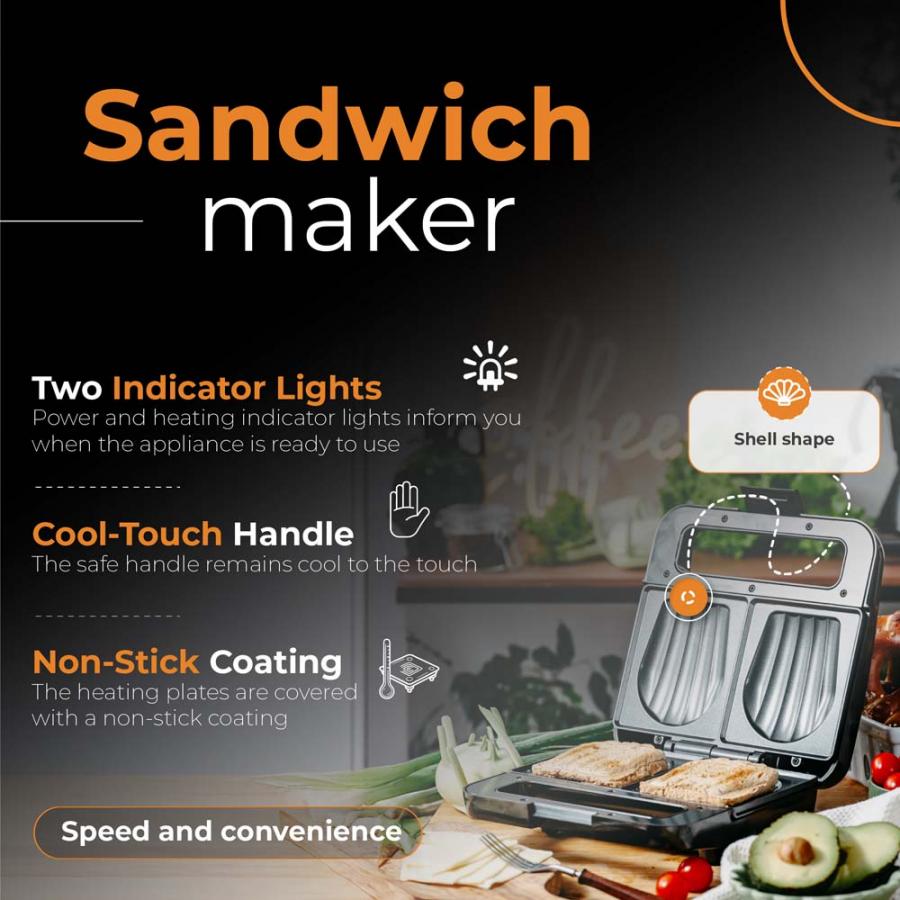 ADLER SANDWICH MAKER 1200W BLACK