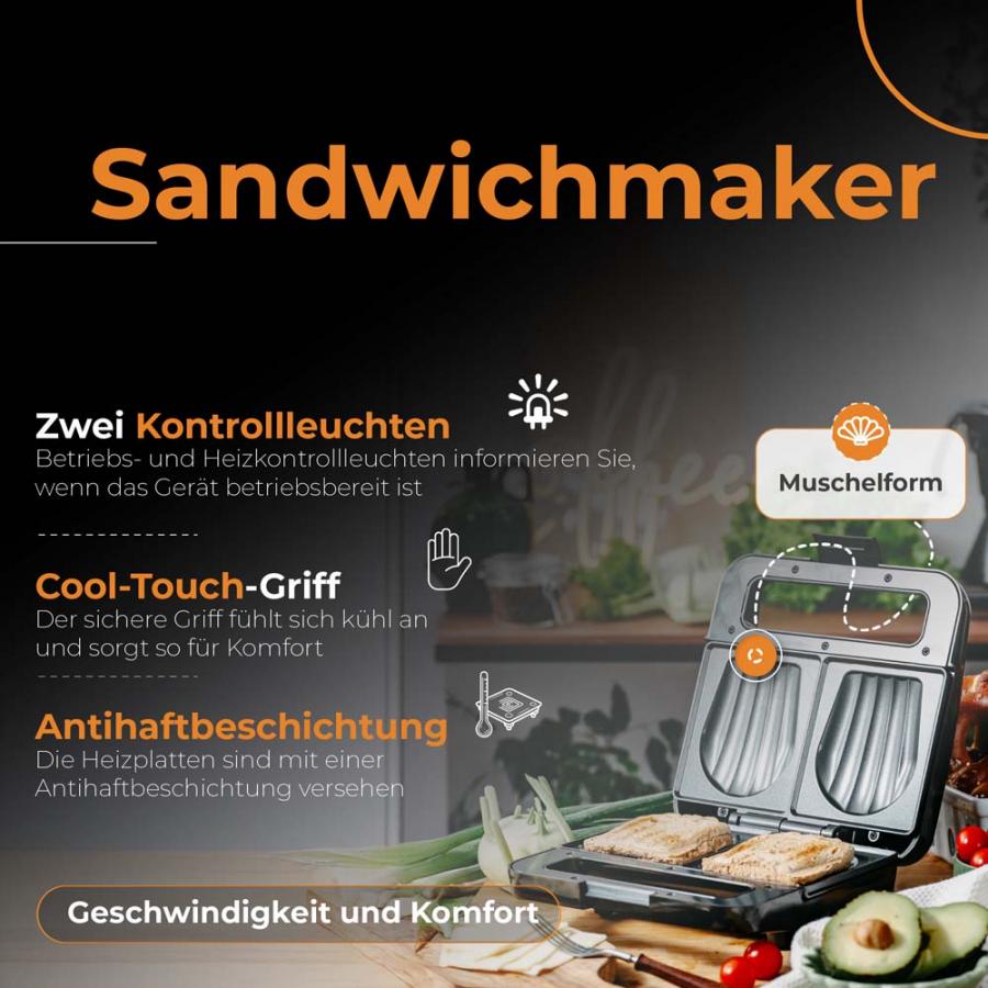 ADLER SANDWICH MAKER 1200W BLACK