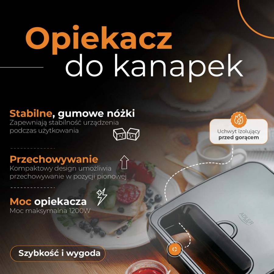 ADLER SANDWICH MAKER 1200W BLACK