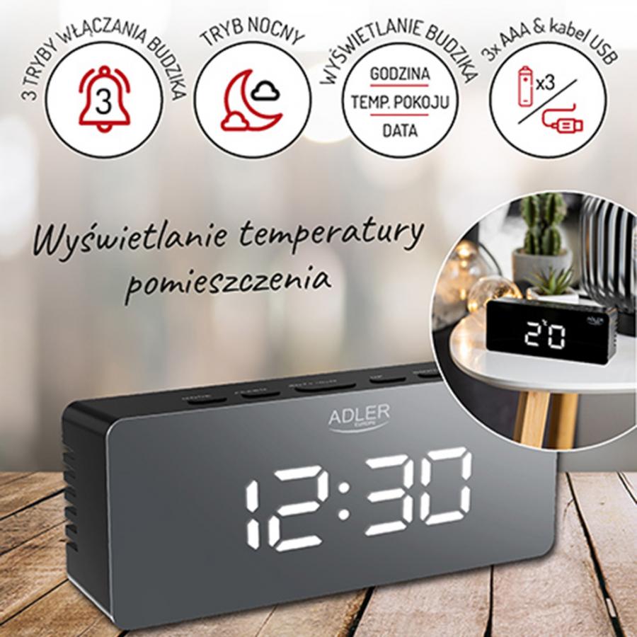 ADLER LED ALARM CLOCK BLACK