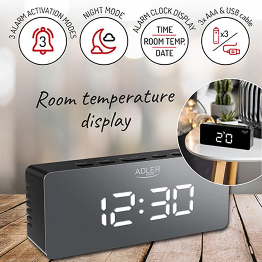 ADLER LED ALARM CLOCK BLACK