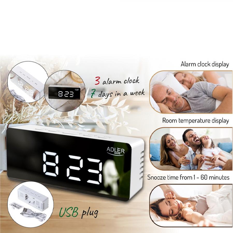 ADLER LED ALARM CLOCK WHITE