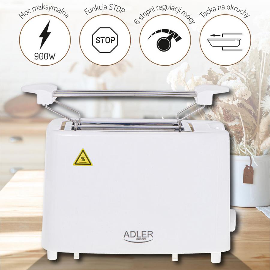 ADLER TOASTER 2 SLICE 900W WHITE