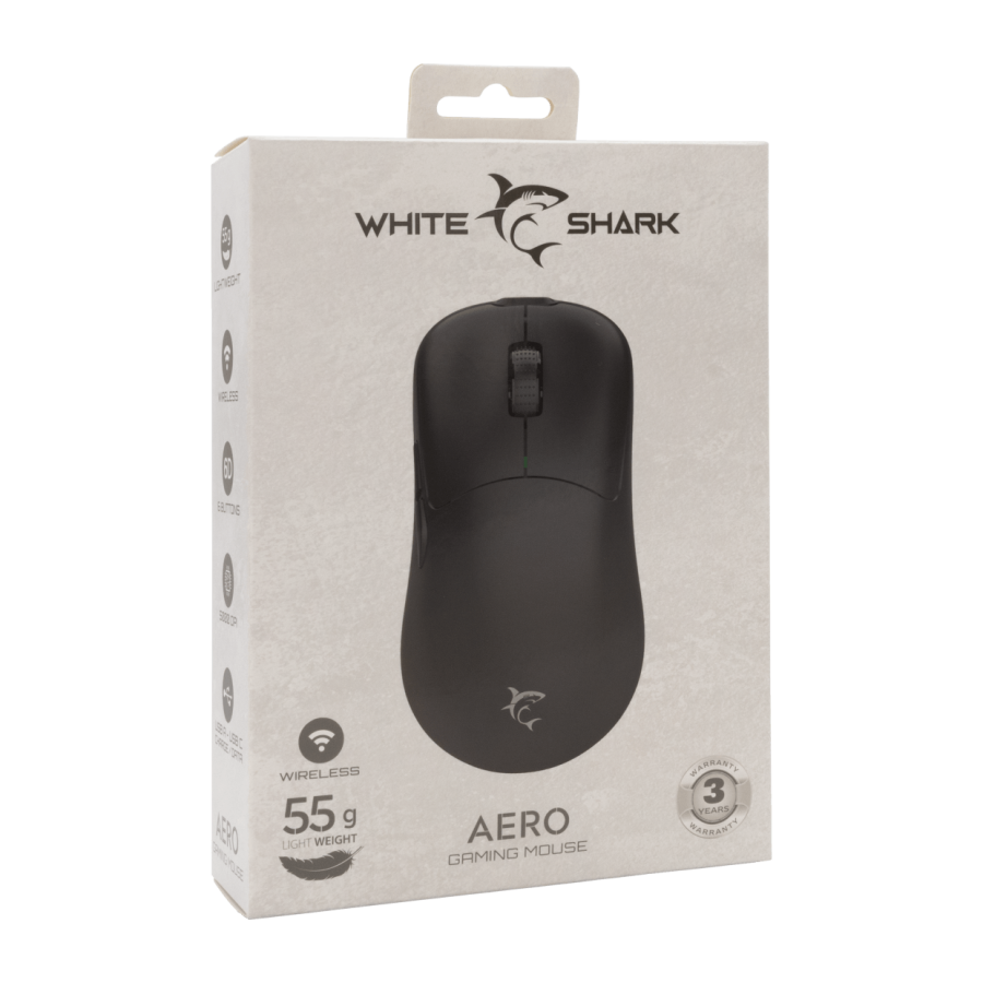 WHITE SHARK GAMING MOUSE CORDLESS OPTICAL AERO WGM-5015 5000DPI-10000DPI VIA SOFTWARE BLACK