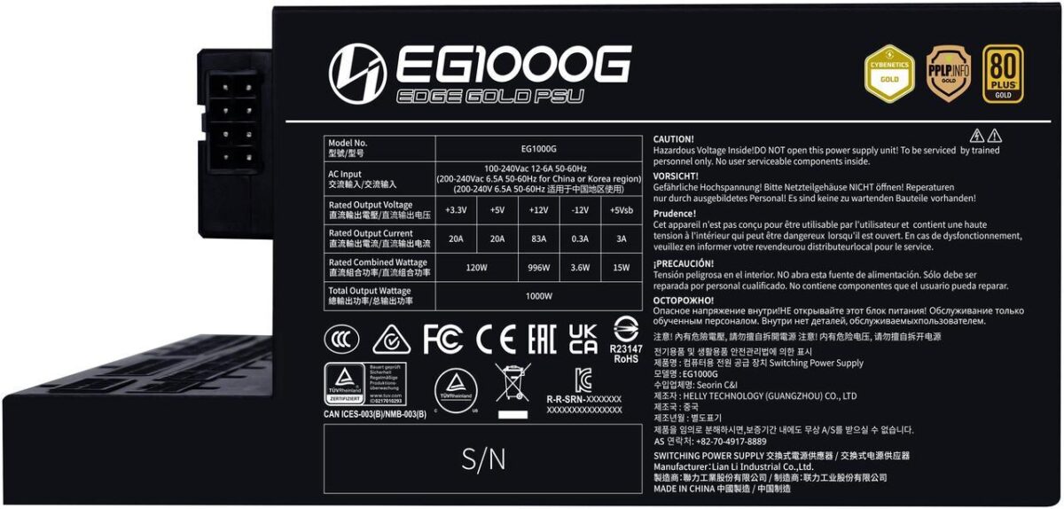 Lian Li Edge 1000W Black 80+ Gold (with USB HUB), Fully Modular ATX PSU