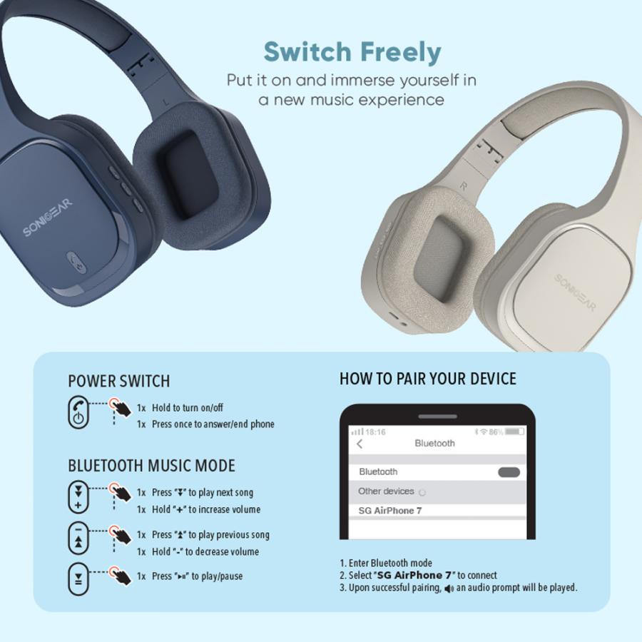 SONICGEAR BT 5.3 HEADSET AIRPHONE 7 (2025) GRAPHITE