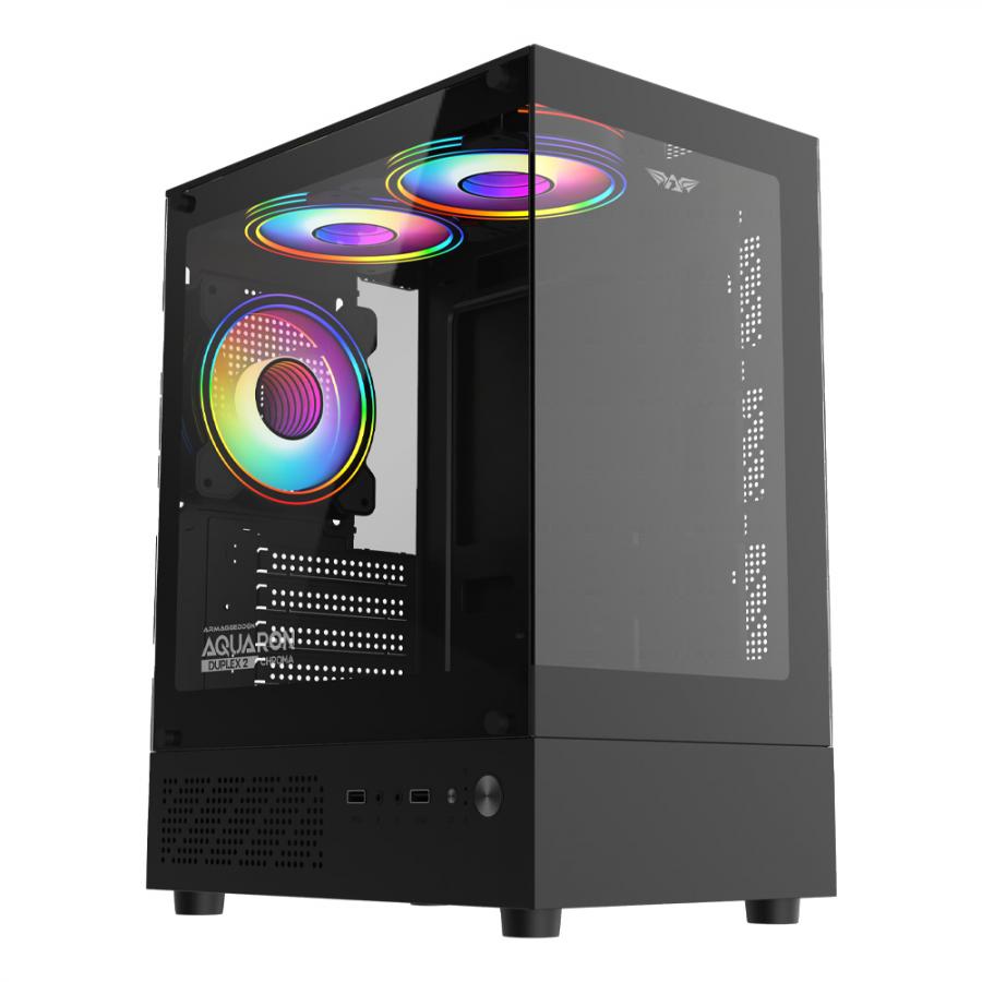 ARMAGGEDDON MICRO-ATX GAMING CASE WITH 3X CHROMA BUILT IN FANS AQUARON DUPLEX 2 CHROMA BLACK