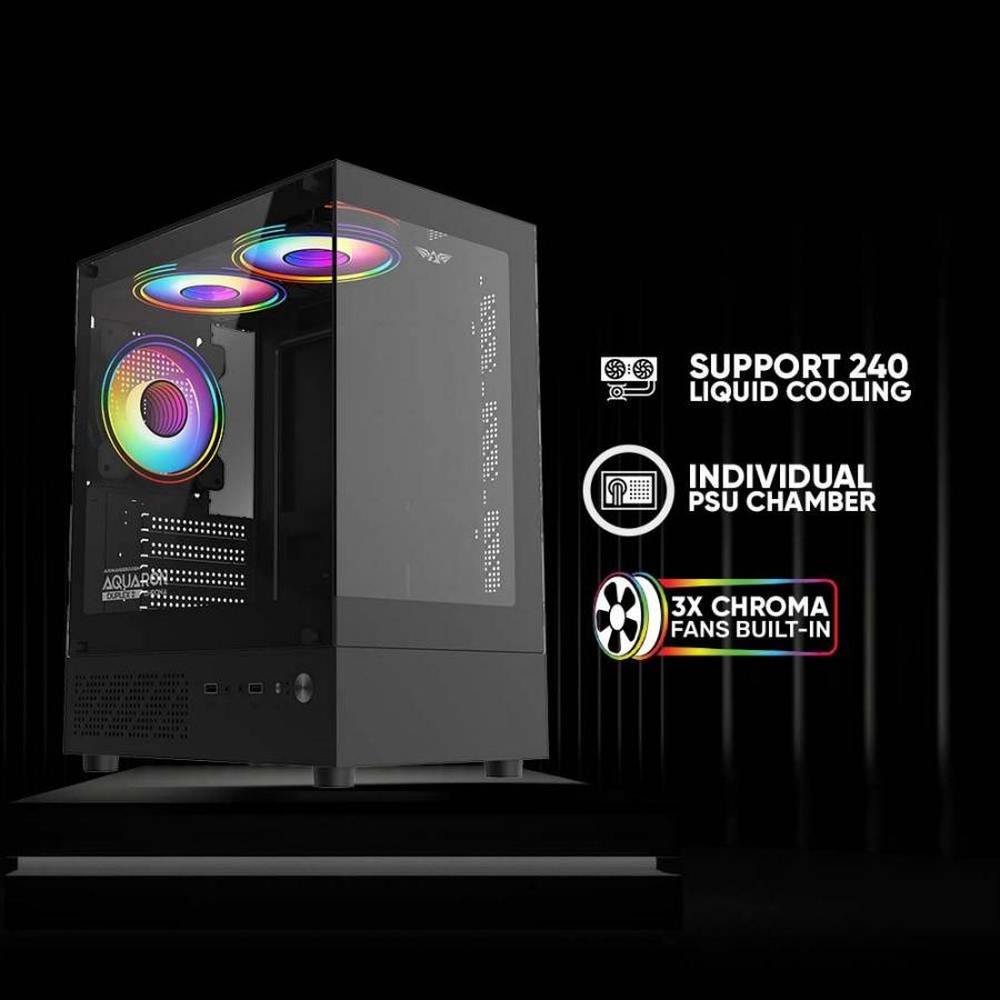 ARMAGGEDDON MICRO-ATX GAMING CASE WITH 3X CHROMA BUILT IN FANS AQUARON DUPLEX 2 CHROMA BLACK