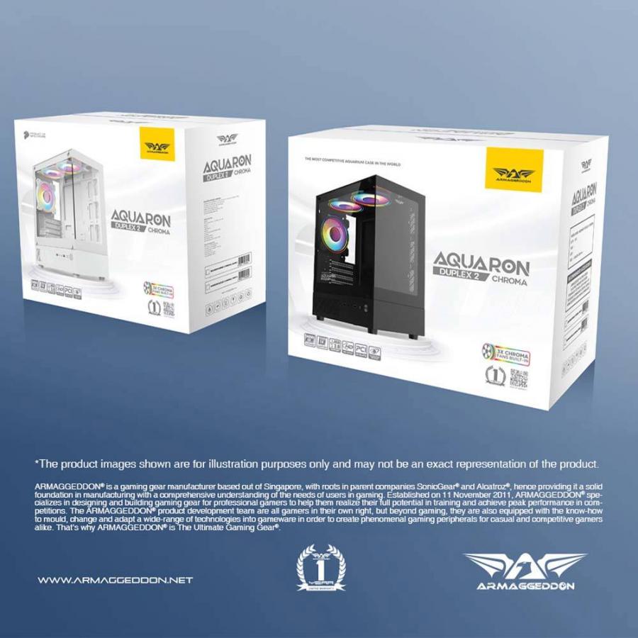 ARMAGGEDDON MICRO-ATX GAMING CASE WITH 3X CHROMA BUILT IN FANS AQUARON DUPLEX 2 CHROMA BLACK