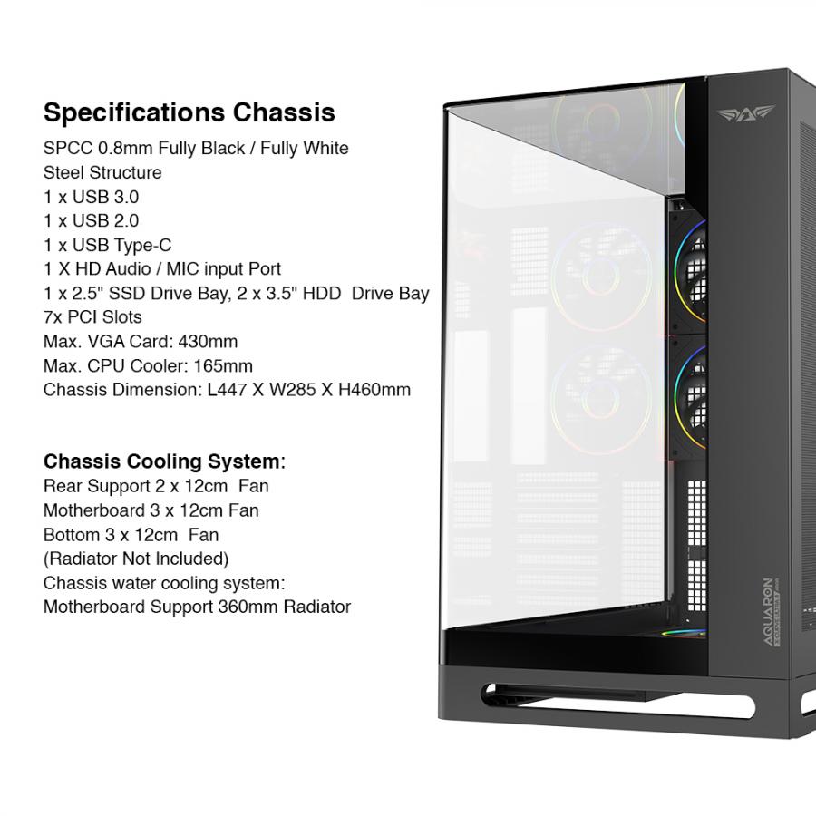 ARMAGGEDDON FULL ATX PC CASE AQUARON X-CURVE ULTRA 8 ARGB WHITE