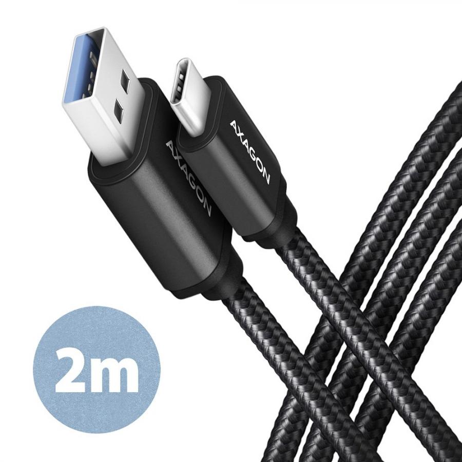 AXAGON BUCM3-AM20AB CABLE USB-C   USB-A, 2M, USB 3.2 GEN 1, 3A, ALU, BRAID, BLACK