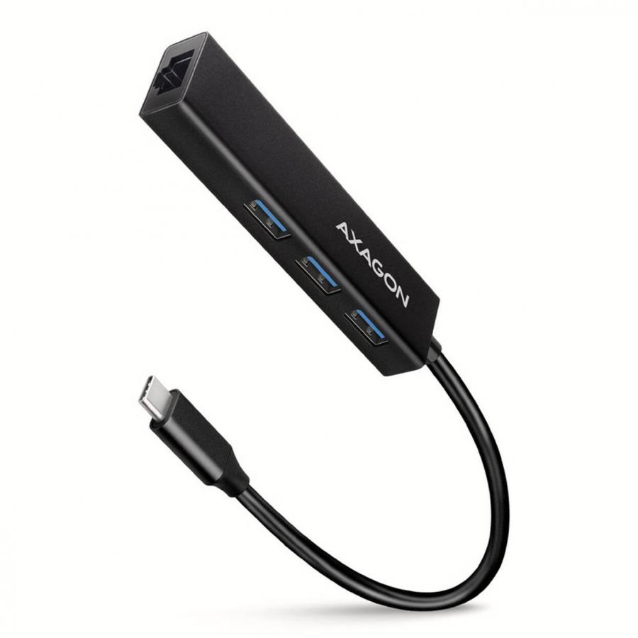 AXAGON HMC-GL3A 3X USB-A + GLAN, USB 3.2 GEN 1 HUB, METAL, 20CM USB-C CABLE