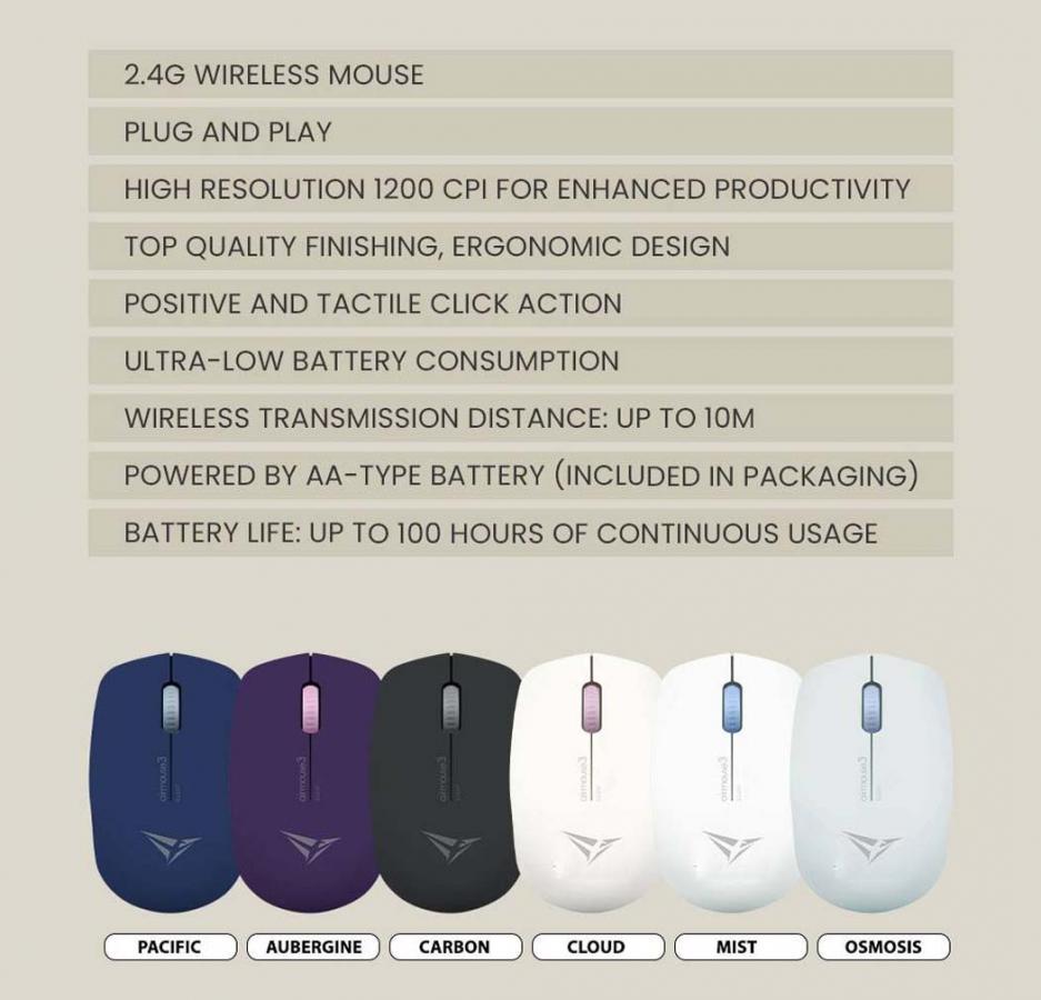 ALCATROZ WIRELESS LONGLASTING SILENT MOUSE CARBON