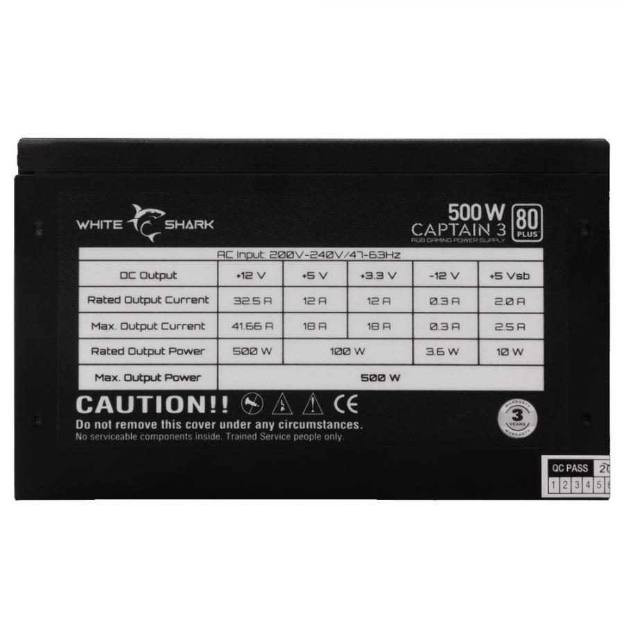 WHITE SHARK POWER SUPPLY GPSU-W500F 500W 80+ RGB