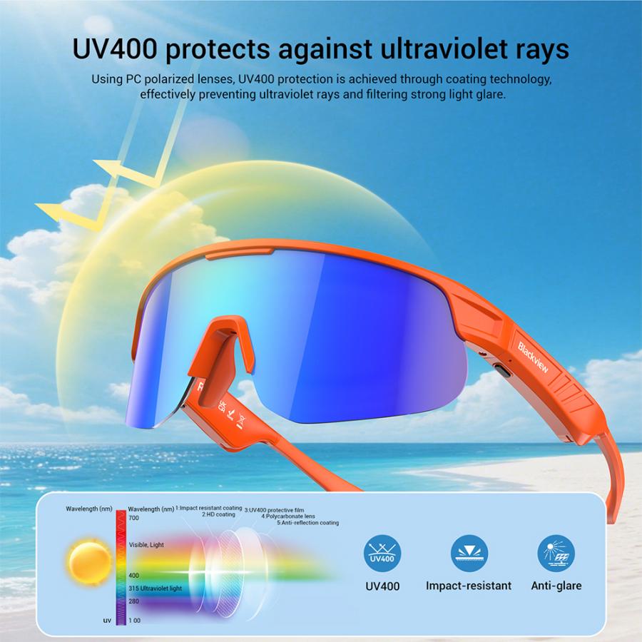 BLACKVIEW BT6.0 CYCLING SMART GLASSES UV400 PROTECTION IP54 ORANGE