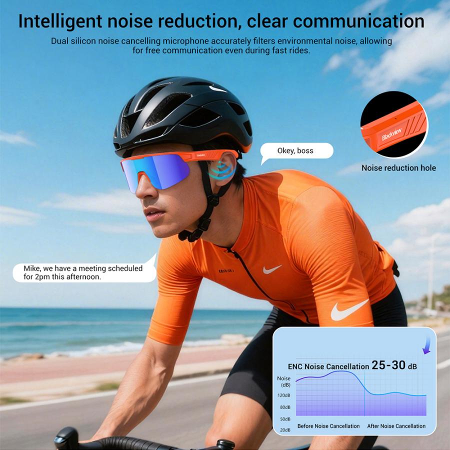 BLACKVIEW BT6.0 CYCLING SMART GLASSES UV400 PROTECTION IP54 ORANGE