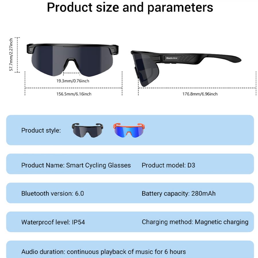 BLACKVIEW BT6.0 CYCLING SMART GLASSES UV400 PROTECTION IP54 ORANGE