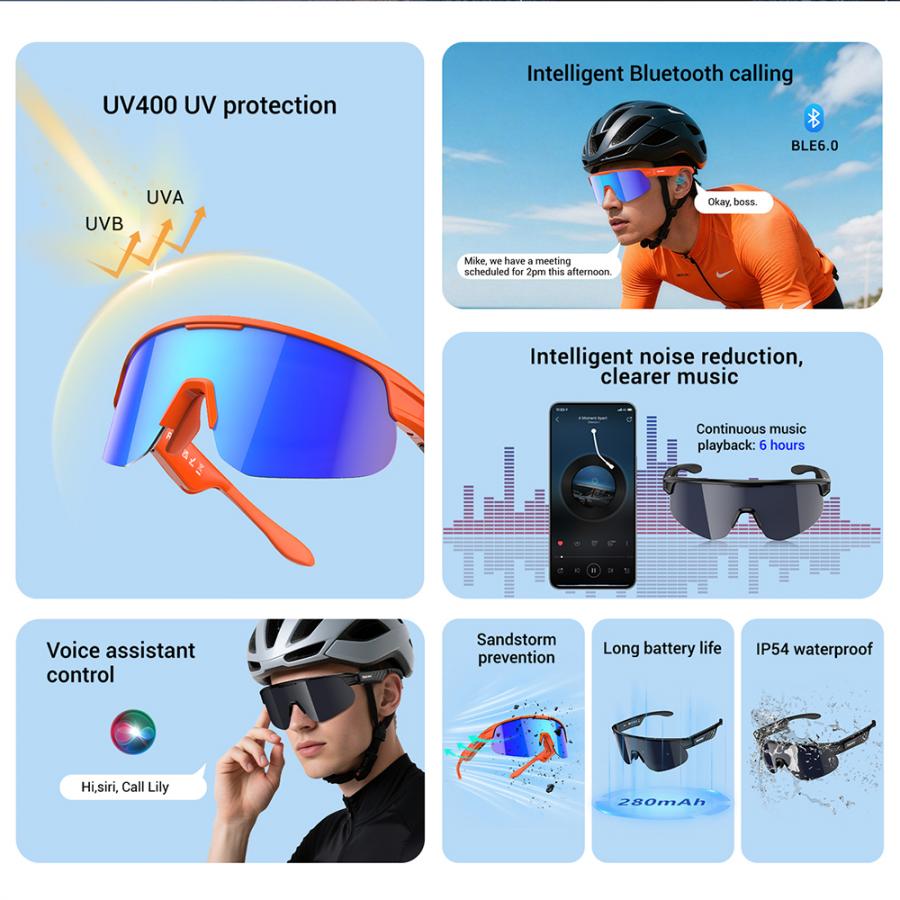 BLACKVIEW BT6.0 CYCLING SMART GLASSES UV400 PROTECTION IP54 ORANGE