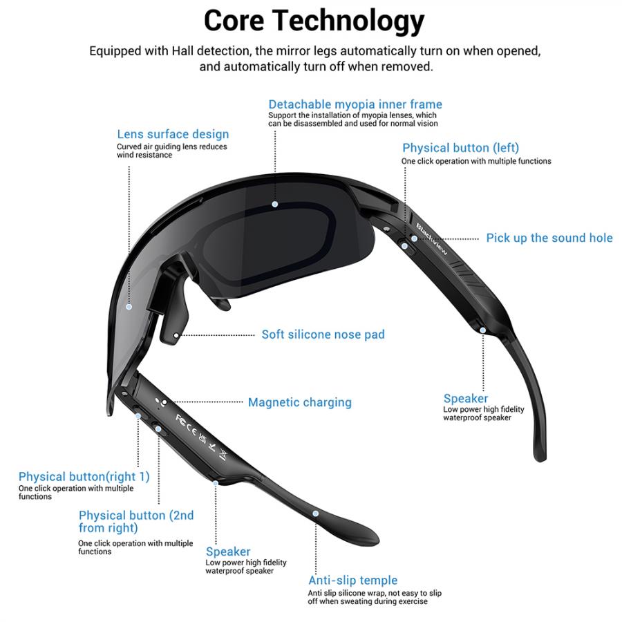 BLACKVIEW BT6.0 CYCLING SMART GLASSES UV400 PROTECTION IP54 ORANGE