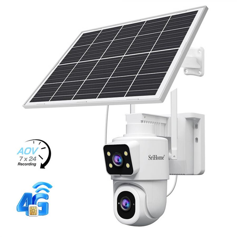 SRIHOME 4G LTE 4MP HD DUAL LENS AOV LOW POWERED BATTERY CAMERA WITH 7W SOLAR PANEL