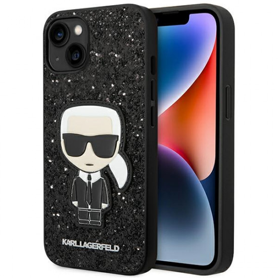 117977 Karl Lagerfield - Glitter Flakes Ikonic Case for iPhone 14 Plus - Black