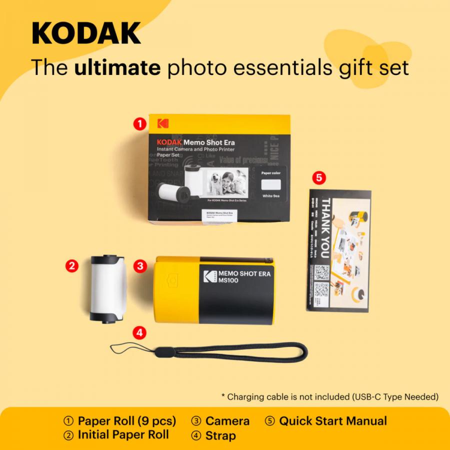 Kodak Memo Shot ERA -  2-in-1 Instant Camera and Photo label Printer + one Roll, Yellow
