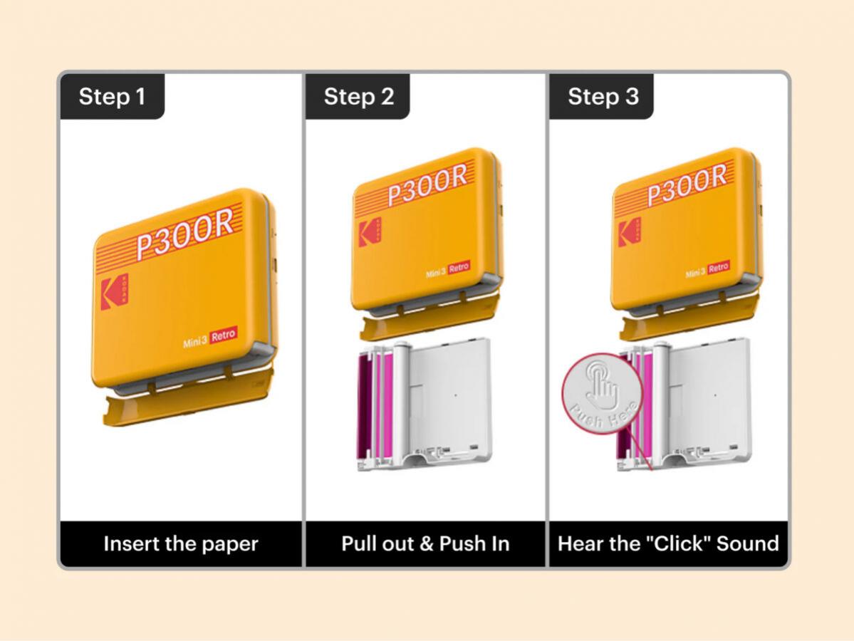 Kodak Mini 3 Retro 4PASS Smartphone Photo Printer Portable (7.6 x 7.6 cm) + 8 Sheets, Yellow