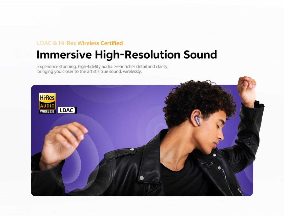 QCY Melobuds N70 ANC Purple - 55db ANC TWS Flagship Hi-Res Earbuds LDAC BT 6.0 IPX5 Wireless charge