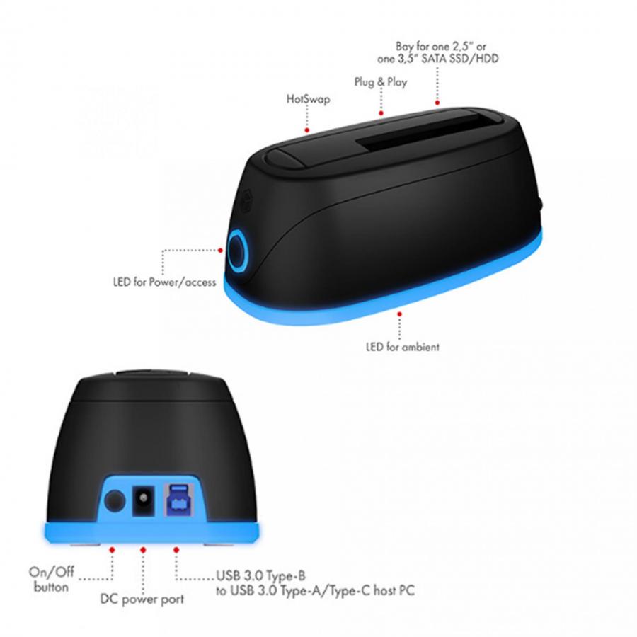 ICY BOX LED DOCKING STATION FOR HDD/SSD WITH TYPE-C/USB 3.2 COMBO CABLE