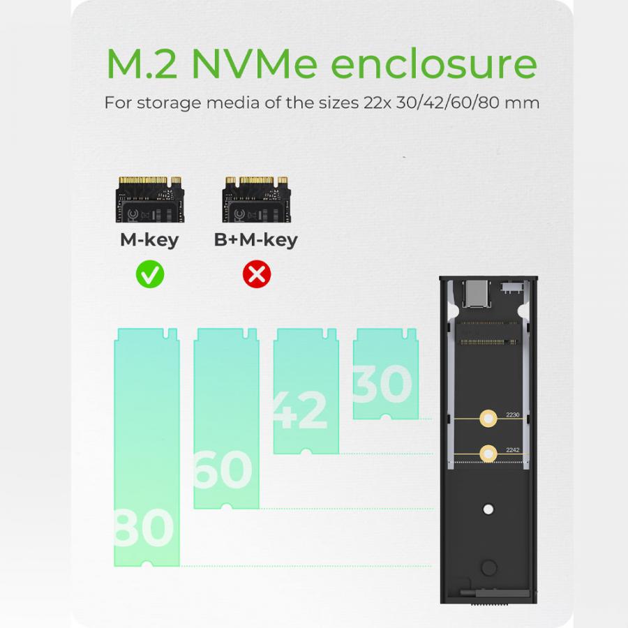 ICY BOX EXTERNAL TYPE-C 3.2 GEN2 ENCLOSURE FOR M.2 NVMe SSD WITH WRITE PROTECTION BLACK