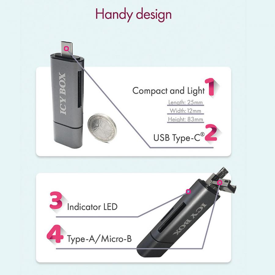 ICY BOX OTG 2-PORT CARD READER ANTHRACITE