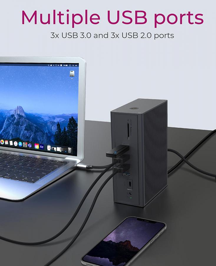 ICY BOX 14 IN 1 USB/TYPE-C DOCK WITH TRIPLE VIDEO OUTPUT