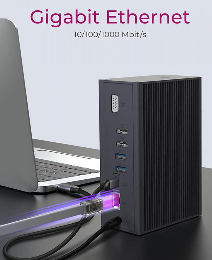 ICY BOX 14 IN 1 USB/TYPE-C DOCK WITH TRIPLE VIDEO OUTPUT