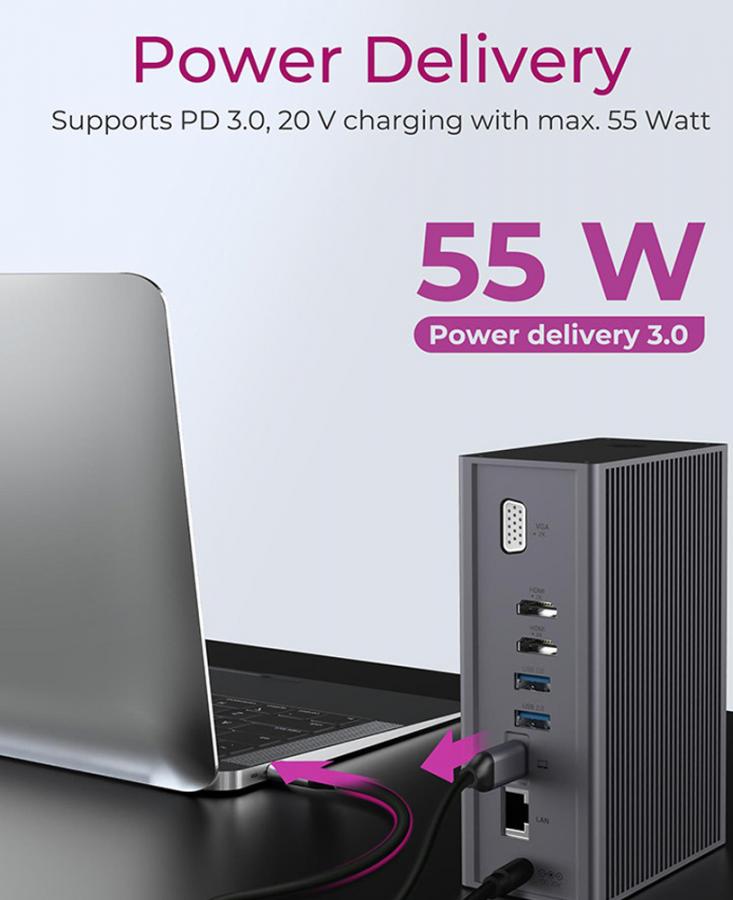 ICY BOX 14 IN 1 USB/TYPE-C DOCK WITH TRIPLE VIDEO OUTPUT