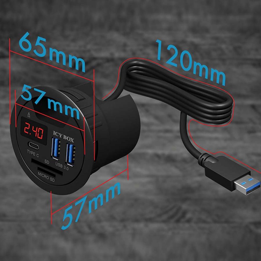 ICY BOX 3-PORT LED DESK HUB AND CARD READER