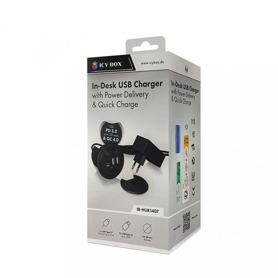 ICY BOX DESK USB CHARGER PD 27W & QC3.0
