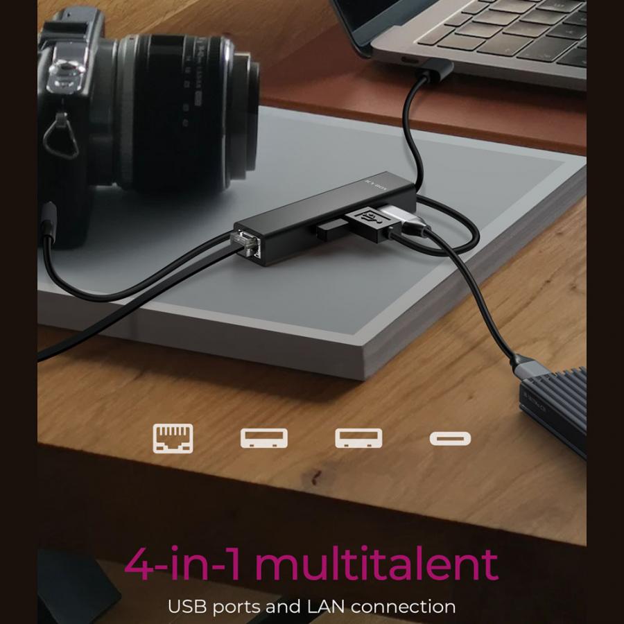 ICY BOX 4 PORT TYPE-C/USB 3.2 HUB AND LAN ADAPTER
