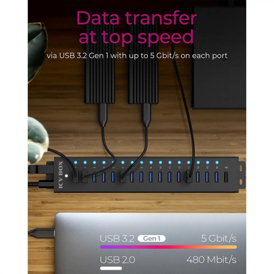 ICY BOX 17-PORT USB 3.2 HUB BLACK