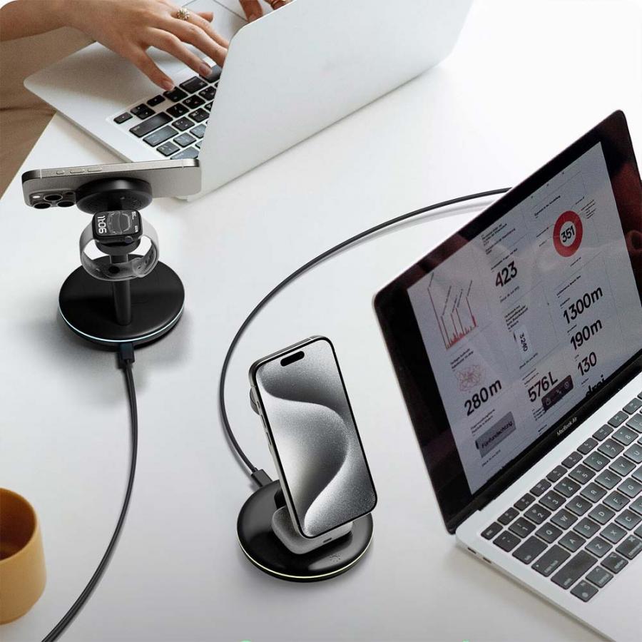 ICY BOX 3 IN 1 WIRELESS CHARGING STAND FOR SMARTPHONES, SMARTWATCH & EARPHONES ANTHRACITE