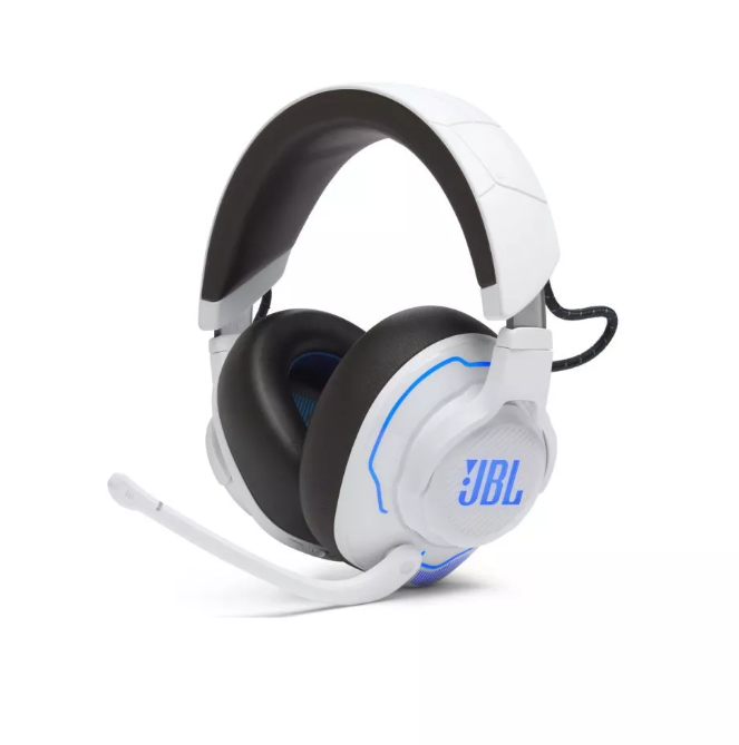 JBL Quantum 910P, Playstation Over-Ear Wireless 2.4Ghz & BT Gaming Headset, Head-Tracking  360, ANC, (White/Blue)  
