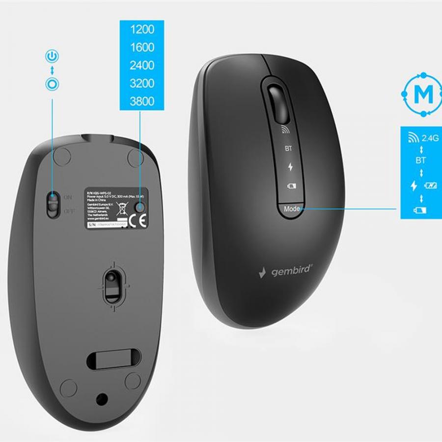 GEMBIRD DUAL-MODE SLIM WIRELESS DESKTOP SET 2.4G + BT US LAYOUT BLACK