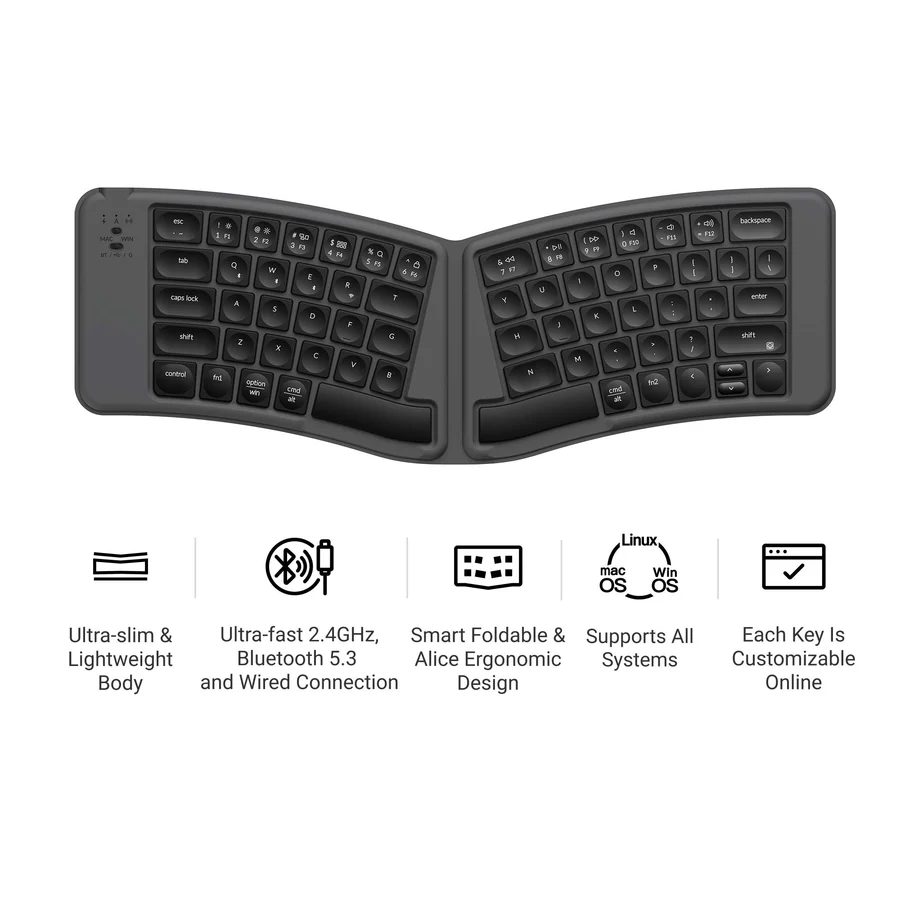 Keychron B11 Pro (B11P-K1) Ultraslim Wireless BT Foldable Keyboard Online customization - Gray US La