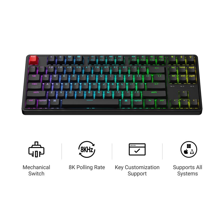Keychron C3 Pro (C3PX-H3) QMK/VIA Mechanical Brown Switch - 8K Polling Rate Hot Swap. 80% US RGB