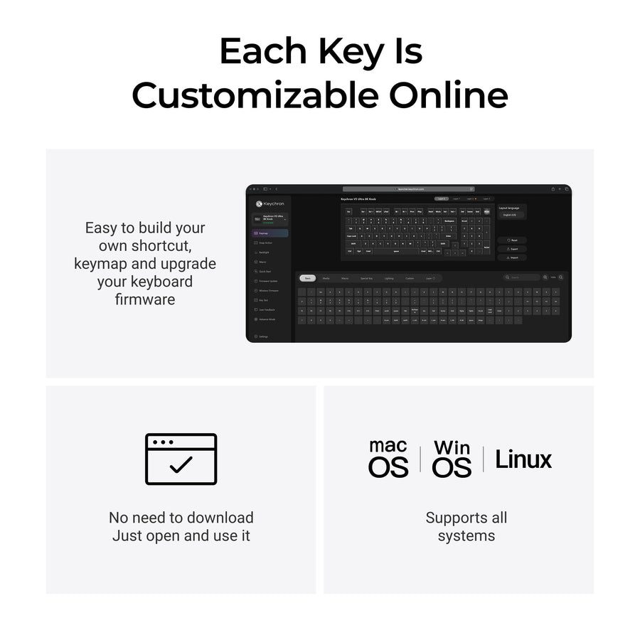 Keychron V5 Ultra (V5U-D1) QMK/VIA Wireless Custom Mechanical Keyboard Red Switch RGB 96% US