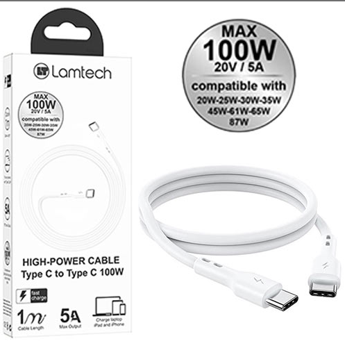 Lamtech Cable Type C to Type C 100W Fast Charge 1M (LAM023657)